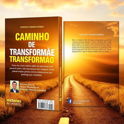 Design cover (front and back) for a book titled "CAMINHO DE TRANSFORMAÇÃO" with the subtitle "DO VÍCIO PARA VITÓRIA", authored by "RODRIGUES FERNANDO NHAMBAU"