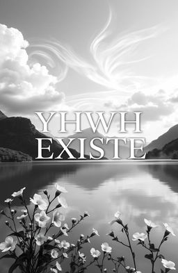 A book cover for 'YHWH EXISTE', featuring a paradise-inspired scene in black and white