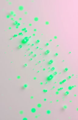Nanoparticles and carbon quantum dots glowing green-blue on a white background, intricately detailed and vivid, displaying their luminescence with a captivating sparkle