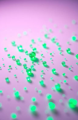 Nanoparticles and carbon quantum dots glowing green-blue on a white background, intricately detailed and vivid, displaying their luminescence with a captivating sparkle