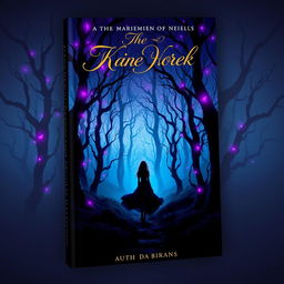 A captivating book cover design featuring a mystical forest at dusk
