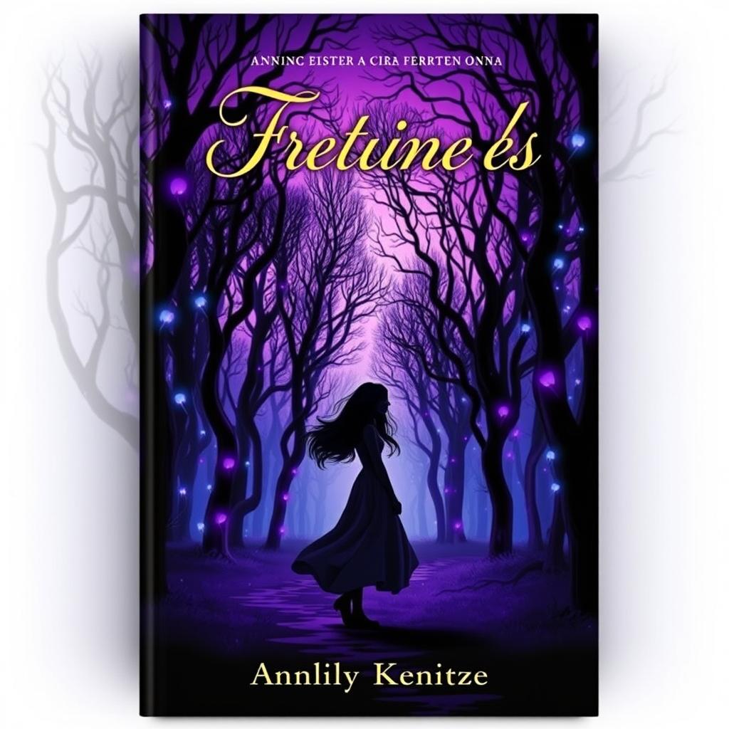 A captivating book cover design featuring a mystical forest at dusk