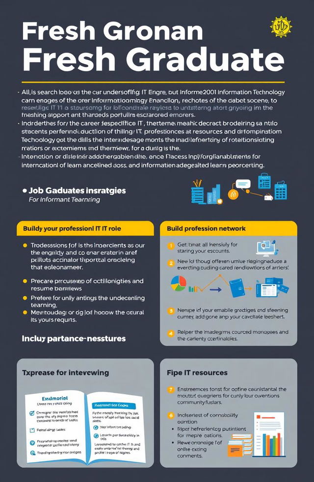 A comprehensive and engaging guide for fresh graduates embarking on a career in the Information Technology field, featuring step-by-step strategies for job searching, understanding various IT roles, enhancing technical skills, building a professional network, and preparing for interviews