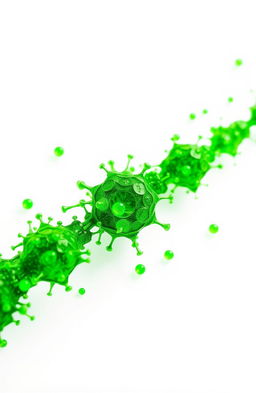 Green carbon nanoparticles and quantum dots on a clean white background, showcasing their intricate structures and vibrant colors