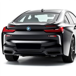 A stunning black BMW I7 viewed from a 3/4 angle from the rear, showcasing its sleek lines and modern design