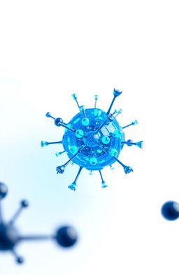 Blue carbon quantum dots and nanoparticles appearing prominent against a white background, showcasing intricate details of atoms surrounding them
