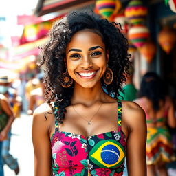 A stunning Brazilian woman showcasing the rich multicultural essence of Brazil, embodying diversity with features representing Afro-Brazilian, Indigenous, European, and Asian descents