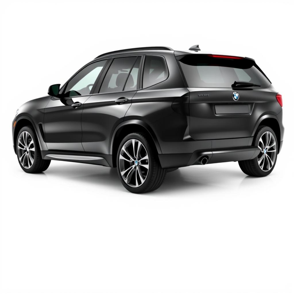 A sleek, totally black BMW XM viewed from the side, highlighting its sophisticated profile and luxury features