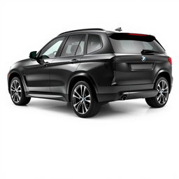 A sleek, totally black BMW XM viewed from the side, highlighting its sophisticated profile and luxury features