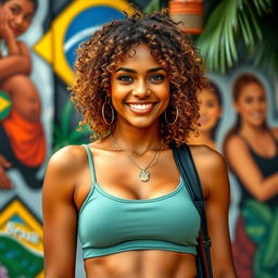 A beautiful Brazilian woman exemplifying the rich multicultural diversity of Brazil, featuring a blend of Afro-Brazilian, Indigenous, European, and Asian traits