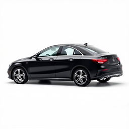 A sleek, totally black Mercedes CLE viewed from the side, showcasing its elegant profile, smooth curves, and luxurious lines