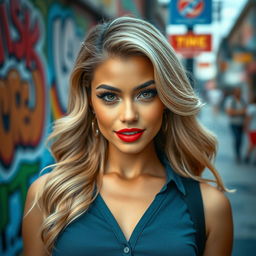 A beautiful American Latina woman with stunning blonde hair, showcasing a captivating blend of cultural features and elegance