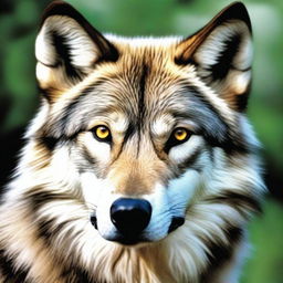 A hyper-realistic depiction of a powerful and majestic wolf, sharply focused, with every detail - from its gleaming eyes to the individual strands of fur - rendered with utmost precision