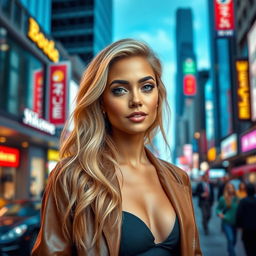 A breathtaking American Latina woman aged 37 with gorgeous blonde hair, radiating beauty and confidence