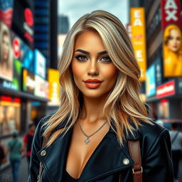 A breathtaking American Latina woman aged 37 with gorgeous blonde hair, radiating beauty and confidence