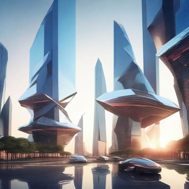 An futuristic cityscape with an urban design based on octagonal geometry