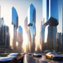 An futuristic cityscape with an urban design based on octagonal geometry