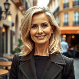 A woman over 35 years old with light blonde hair and a quintessential European appearance