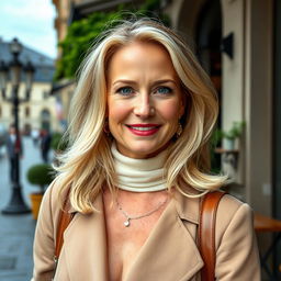 A woman over 35 years old with light blonde hair and a quintessential European appearance
