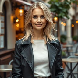 A 35-year-old European woman with light blonde hair