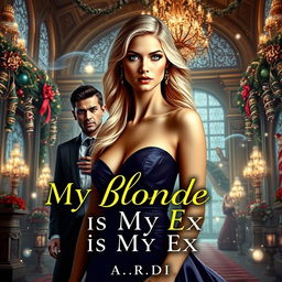 A captivating book cover for a fantasy romance novel titled "My Blonde is My Ex" by A