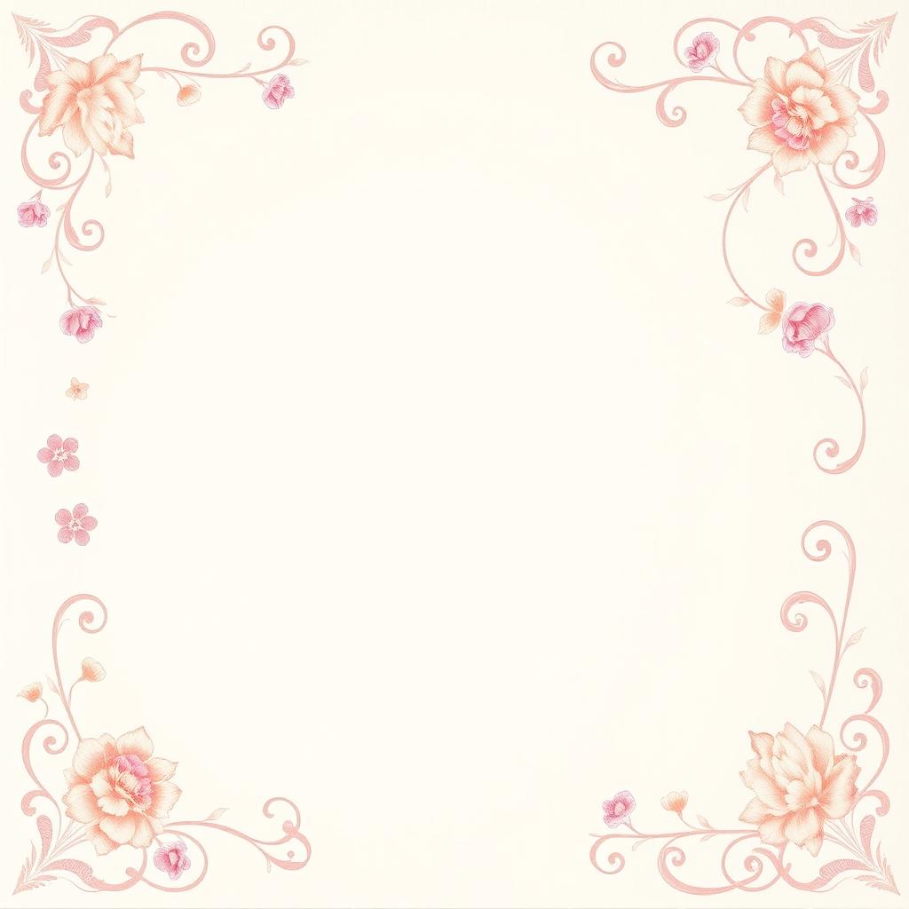 A beautifully designed, intricate background for a letter, featuring soft pastel colors, delicate floral patterns, and elegant swirls