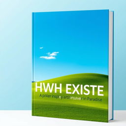 A minimalist book cover for 'YHWH EXISTE', featuring a simple paradise-inspired landscape in vibrant colors