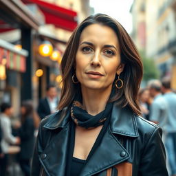 A 35-40 year old European woman with either dark or light hair, wearing stylish, contemporary clothing