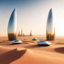 A futuristic octagonal cityscape situated in the desert landscape of Saudi Arabia