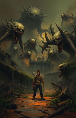 A desolate and chaotic landscape ravaged by a mysterious virus, featuring mutated creatures that were once human, now terrifying and monstrous, displaying grotesque features and a thirst for destruction