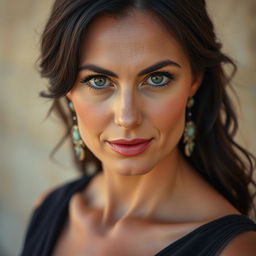 A woman aged 35-45 years with dark hair, dressed elegantly