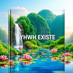 A vibrant book cover for 'YHWH EXISTE', inspired by the simplicity of a previous black and white design, now rendered in color
