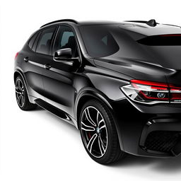 A sleek, sporty black BMW XM captured from a side view, showcasing its luxurious design and elegant silhouette