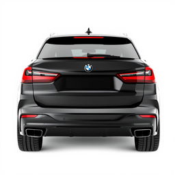 A sophisticated black BMW XM viewed from the back, showcasing its distinctive tail lights and sleek lines