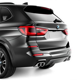 A sophisticated black BMW XM viewed from the back, showcasing its distinctive tail lights and sleek lines
