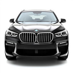 A stunning black BMW XM portrayed from the front, focusing on its aggressive stance and iconic kidney grille