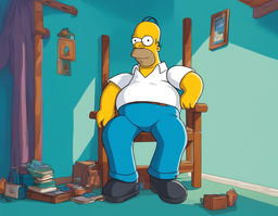 A vibrant portrait of Homer Simpson in his iconic white shirt and blue pants against a serene blue background.