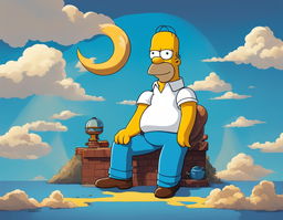 A vibrant portrait of Homer Simpson in his iconic white shirt and blue pants against a serene blue background.