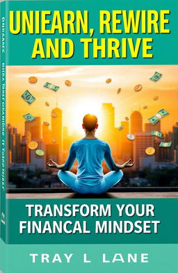 A visually engaging cover for a self-help book titled 'Unlearn, Rewire, and Thrive: Transform Your Financial Mindset'