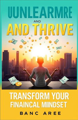 A visually engaging cover for a self-help book titled 'Unlearn, Rewire, and Thrive: Transform Your Financial Mindset'