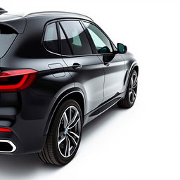 A sleek and luxurious black BMW XM, showcasing its striking design elements and smooth lines, positioned prominently against a pristine white background