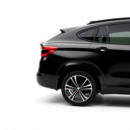 A sleek and luxurious black BMW XM, showcasing its striking design elements and smooth lines, positioned prominently against a pristine white background