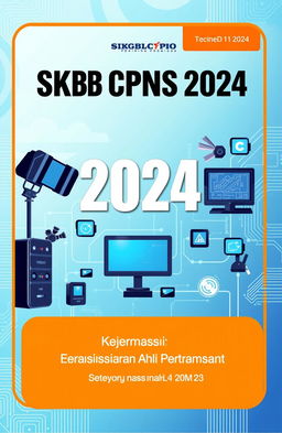 A detailed book cover design for the SKB CPNS 2024, specifically tailored for the position of Technisi Siaran Ahli Pertama at Kominfo