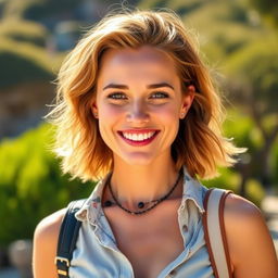 A 30-40 year old woman with Australian features, wearing fashionable casual clothing