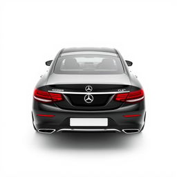 A sleek, totally black Mercedes CLE car viewed from the back, set against a completely white background