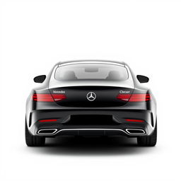 A sleek, totally black Mercedes CLE car viewed from the back, set against a completely white background