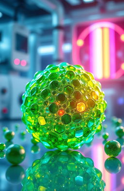 Quantum dots made of green-blue carbon with a graphite-like structure, featuring a glossy texture and intricate crystalline patterns