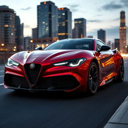 A stunning prototype Alfa Romeo sports car, showcasing a sleek, aerodynamic design with aggressive lines and a bold front grille