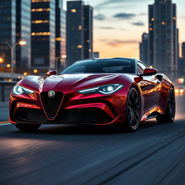 A stunning prototype Alfa Romeo sports car, showcasing a sleek, aerodynamic design with aggressive lines and a bold front grille