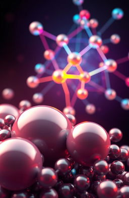 Spherical nanoparticles and carbon quantum dots with graphene structure, displayed in a highly detailed scientific illustration